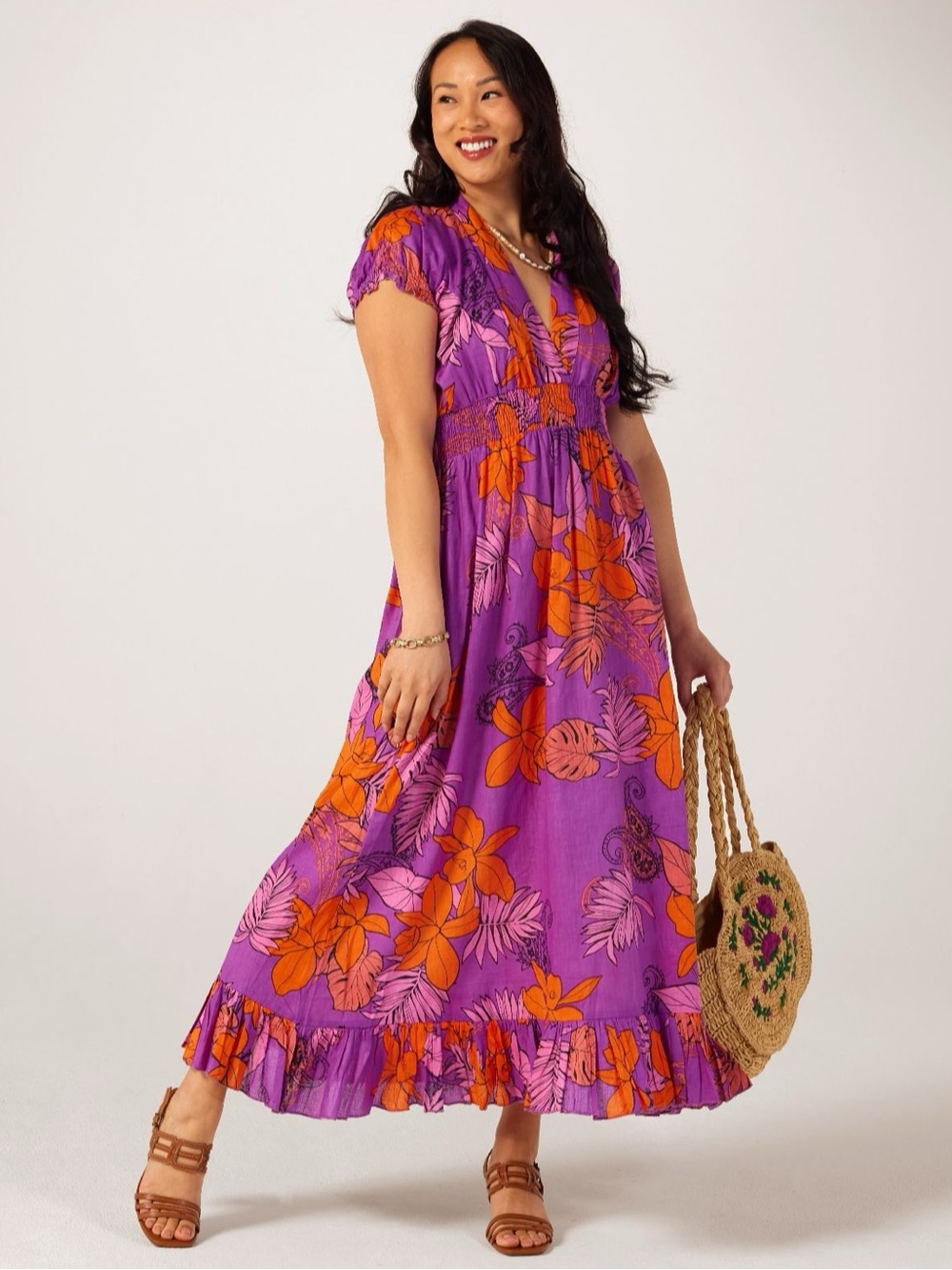 Izabel London Printed Short Sleeve Maxi Dress